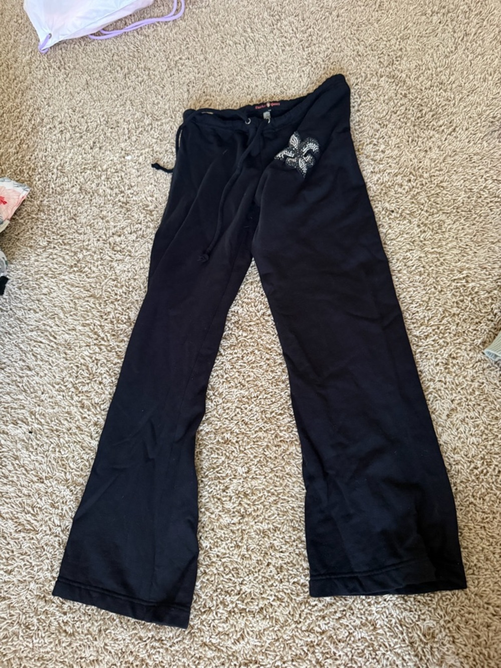 Vintage Y2K Black Drawstring Lounge Pants with Rhinestone Accent